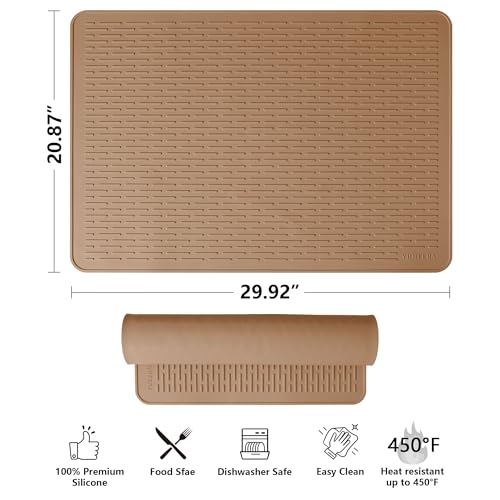 Image of YUHFERA Stove Top Cover for Electric Stove - Silicone Stove Mat for Glass Top, Glass Cooktop Protector, XL Dish Drying Mats for Kitchen,Oven Covers for Electric Stove (Caramel,30 x 21)