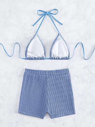 COZYEASE Women's 2 Piece Swimsuits Halter Triangle Top with High Waisted Shorts Bathing Suits Bikini Sets - Image 5