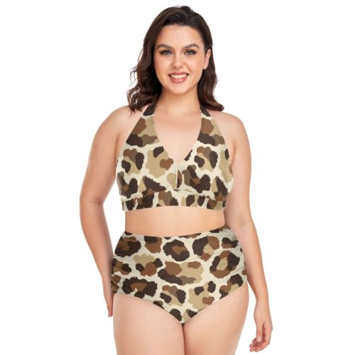 Bikini grande taille galbant et ajustable motif léopard marron pour valoriser vos formes