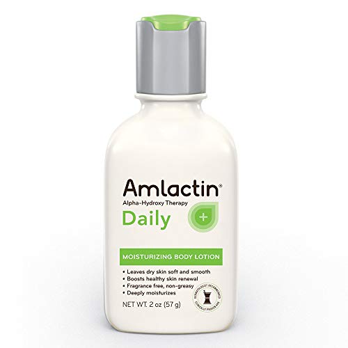 AmLactin Alpha-Hydroxy Therapy Moisturizing Body Lotion with Lactic Acid for Dry Skin, White, Fragrance-Free, 2 Ounce