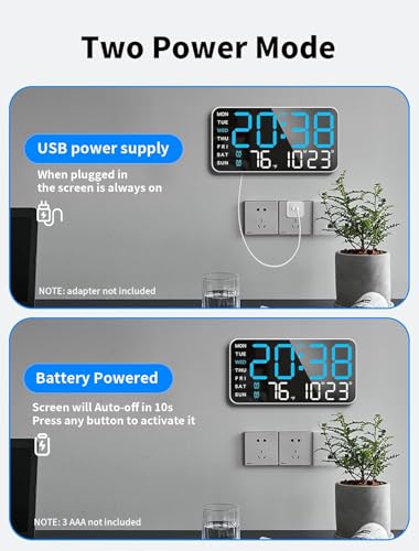 Image of DRUCILA 9''Large Digital Wall Clock, Led Alarm Clock with Big Digits, Date, Temperature, DST, Modern Decor Design for Desk,5-Level Brightness for Room, Bedroom, Gift, USB Powered Yougster and Elderly.