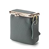 Litchi Leather Coin Purse for Women, Portable Vintage Wallet Mini Lipstick Holder Fashion Solid Color Kiss Lock Key Storage Square Pouch (Green)