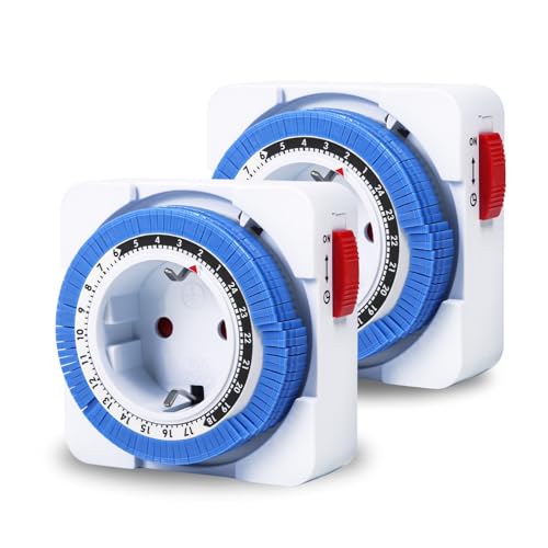 DEWIN Temporizador, 2 Piezas Enchufe Temporizador Programador Enchufe de 24 Horas 96 Segmentos de Interruptor Temporizador Mecánico Temporizador 16A AC 230V