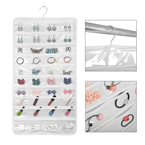 Linkstyle 160 Taschen Schmuck Organizer Hängend, Doppelseitige Reise Schmuckrolle, Schmuckhalter mit Haken, 2 Stück