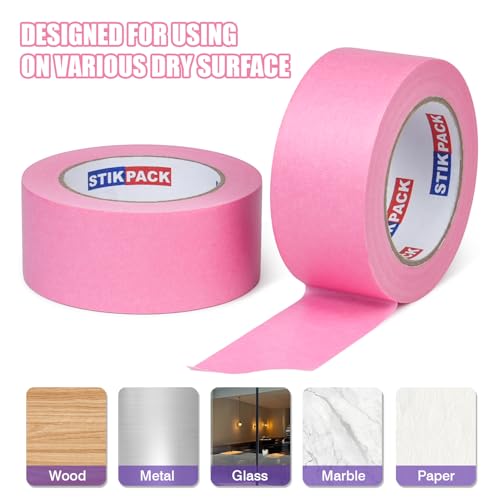 STIKPACK 2 Rolls Pink Painters Tape 2 Inch x 55 Yards (110 Total Yards), Automotive Masking Tape, Paint Tape for Painting, Painter's, DIY Crafts Arts Decoration Labeling and School Projects by STIKPACK - Used condition - Image 7