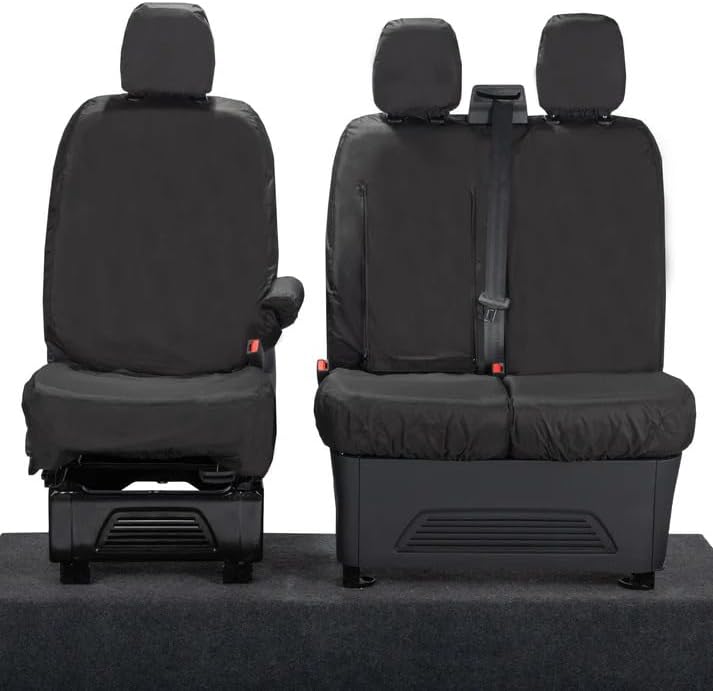 Van Demon Tailored Seat Covers for Ford Transit Custom (2024-) [Driver Seat + Self-cut Passenger Headrest Holes] Airbag Compatible, Heavy-Duty Work Seat Protection Accessories