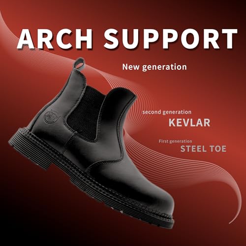 ZERVRTON Steel Toe Work Boots for Men,Slip-on Work Boots,Men's Industrial & Construction Shoes,Waterpoof Safety boots,Non-slip,Comfortable,Lightweight4