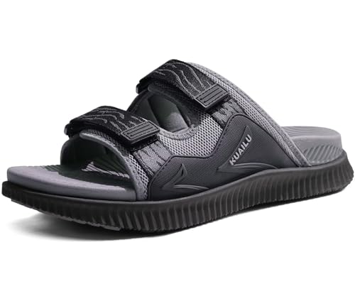 KuaiLu Mens Orthotic Sandals Athletic Thick Cushion Recovery Sport Slides Adjustable Strap Open Toe Walking Sandles With Comfortable Plantar Fasciitis Arch Support
