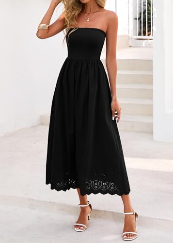 Lazysmile Women's Strapless Tube Top Boho Maxi Dress w/ Lace Trim and Pockets (Various) $13.99 or Less - image 7