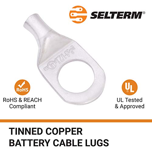 Selterm 10Pcs 8 Awg-1/2" Stud Tinned Copper Wire Lugs, Heavy Duty Battery Cable Ends,8 Gauge Ring Terminals, Ul Battery Lugs Marine Grade Copper Eyelets Electrical Battery Terminal Connectors #TOP2
