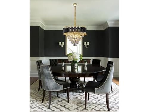Image of Modern 5-Tiers Crystal Pendant Light Black Gold Round Ceiling Light Fixture (Antique, 600mm), 3 Colors Led Plate Included Warm White, Natural Light, Chandelier Light (L-60*B-60*H-75 Cm) B