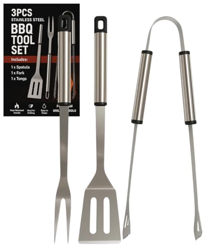 Electoys BBQ Tongs Set | BBQ Tool Spatula Fork Tongs Barbecue Grill Tool Sets | 3pcs Stainless Steel | Grill Utensils Equipment Tools Set Barbecue Accessories Camping Utensils Kit