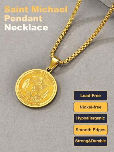Image of U7 Saint Michael Necklace for Men,Stainless Steel /18K Gold Plated St Michael Archangel /Saint Benedict /Saint Christopher Pendant Amulet Necklace for Men Women