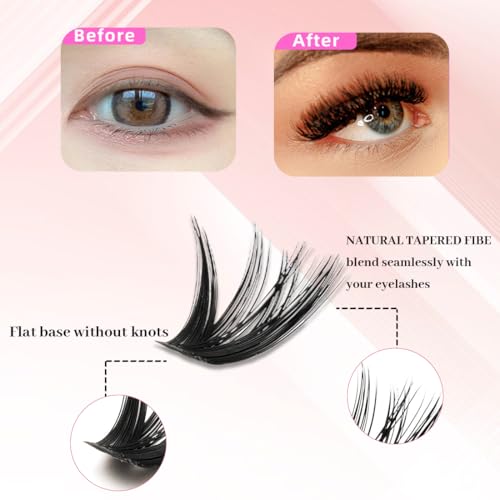 KOLZEMV 632 szt. Sztuczne rzęsy, sztuczne rzęsy kępki, kępki sztuczne rzęsy zestaw do przedłużania rzęs 60D Volume Lash Clusters z wiązaniem i środkiem do usuwania DIY Eyelash Extension Kit (30-60P)