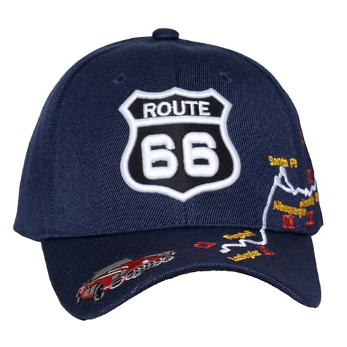 Image of TOP HEADWEAR Route 66 Embroidered Baseball Cap Americana Travel Hat | Mens Womens Historic Highway Inspired Style & Detailed Road Map Embroidery