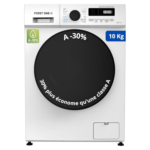 Lave-linge frontal FIRST ONE FLL101400WH - 10 Kg - 1400 tr/mn - 16 programmes - Eco - Intensif - Rapide – Très Faible conso - Classe A-30%