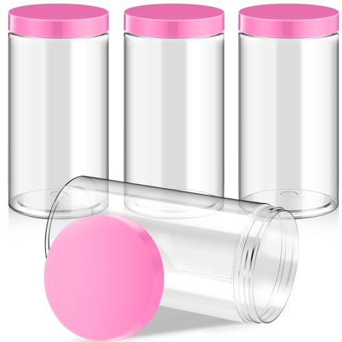 Image of Patelai 4 Pcs Plastic Jars Wide Mouth with Lids,32 Ounce,Pink