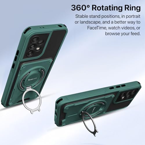 Image of Vaku Luxos Axion Armor Military Grade TPU Back Cover Case for Samsung Galaxy A53 5G with Magnetic Ring Holder Kickstand Camera Screen Protector- Green