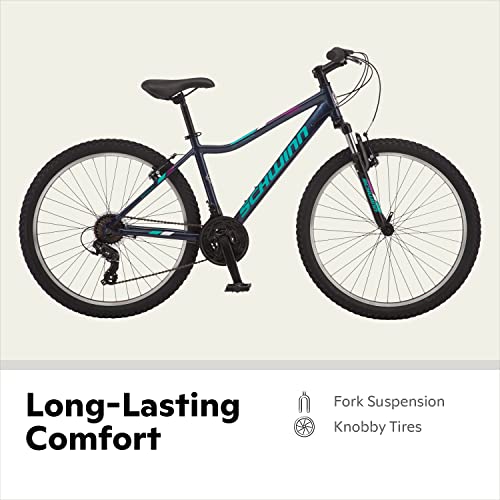 Image of Schwinn High Timber AL Mountain Bike for Adult Men Women, 26-Inch Wheels, 21-Speeds, Front Suspension, Aluminum Frame and Alloy Linear Pull Brakes, Navy Blue