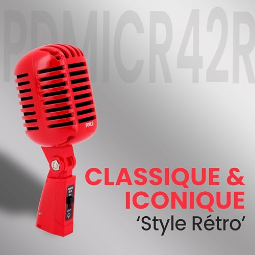 Micro cardioïde unidirectionnel Pyle rouge vintage avec liaison XLR - 2
