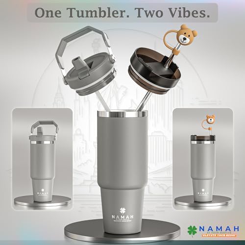Image of Namah 890 ML Insulated Tumbler with Straw, Lid and Top Handle 890 ml & Leak Proof Stainless Steel Vacuum Sipper Bottle Hot & Cold Water Tumbler for Office Gym Travel Car Cup Holder Friendly
