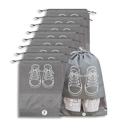 Image of Shoe Bag for Travel & Storage | Water-Resistant Shoe Organizer for Men & Women | Portable, Foldable Shoe Cover for Luggage & Closet | Travel Accessories for Footwear Protection (Grey,Pack of 9)