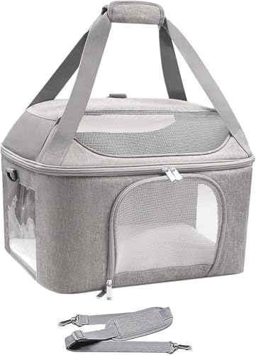 Large-Cat-Carrier-for-2-Cats-Soft-Pet-Carrier-Escape-Proof-Breathable-with-Bubble-Window-Comfortable-for-Hiking-Travel-Vet-Visit-Up-to-20-lbs-Collapsible-Travel-Dog-Carrier-Bag