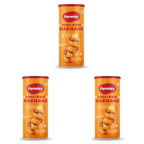 Image of Farmley Roasted and Flavoured Makhana | Peri Peri Makhana | Namkeen Snacks & Puffed Snacks | Healthy Snack | Cholesterol Free | Gluten Free | Rich In Protein & Fiber | Roasted In Olive Oil - 77g Jar