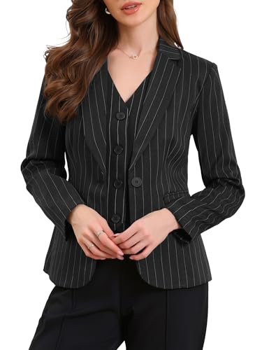Allegra K Blazer a Righe da Donna, con Revers Un...