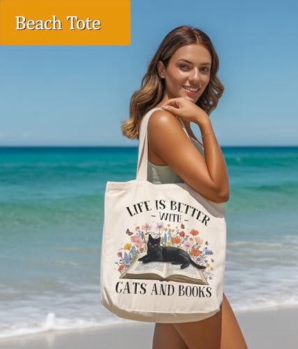 Image of Cat Gifts Tote Bag for Women Girls, Cat Lover Gifts Tote Bag for Daughter Besties, Medium Size with Inner Pocket