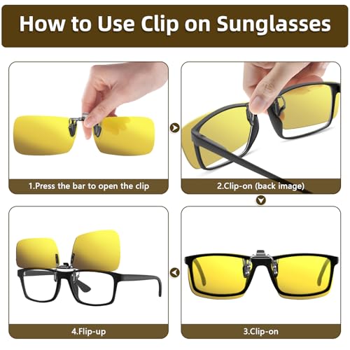 Image of Polarized Clip On Sunglasses Over Prescription Glasses for Men Women, UV400 Clip on Polarized Glasses for Driving