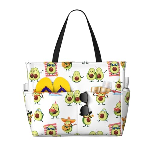 Bolsas de playa grandes impermeables a prueba de arena, bonito aguacate n.º 1168, bonitas bolsas de playa para mujer con cremallera