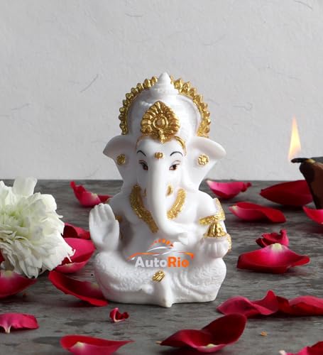 Image of Shri Ganesha Idol for Car Dashboard | Lord Statue for Decor, Office & Pooja Room Decor | Spiritual Gift for Housewarming, Festive & Religious Occasions (White)