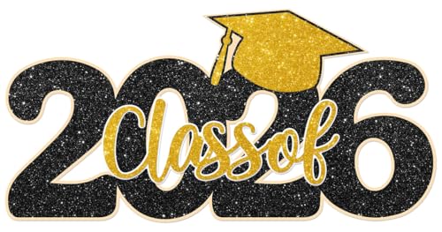 Graduation Decorations Class of 2026 Glitter Photo Booth Props Graduate Sign for Photoshoot Graduation Table Centerpieces Senior Night Decor Grad Party Supplies Favors (Black)