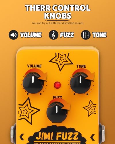 Image of STRICH Jimi Fuzz Guitar Pedal, Compact Electric Guitar Mini Fuzz, Classic Sound, Adjustable Vol /Tone /Gain Controls, True Bypass for Electric Guitar, Orange