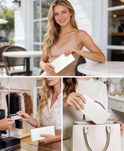 Image of Immaturus Womens Wallet, White Slim Thin RFID Blocking Card Wallets, Bifold PU Leather Credit Card Holder Organizer, Cute Cash Clutch Long Billfold with Zipper Coin Pocket Ladies Girls Gift