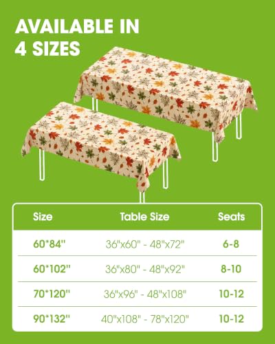 Image of Pureegg Polyester Fall Tablecloth 60 inch x 84 inch 1 Pack Autumn Leaves