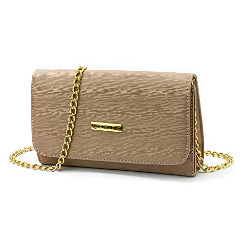 Kit Bolsa Feminina Castelo + Clutch Alça de Corrente + Carteira Alice Monteiro Cor:Bege;Tamanho:Únic