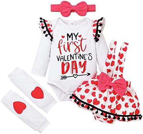 FOCUTEBB My First Valentine's Day Outfit for Infant Baby Girl Valentine Outfits Newborn Baby Girls Clothes My First Valentine Love Heart Suspenders Skirt Set 6-9 Months 80cm