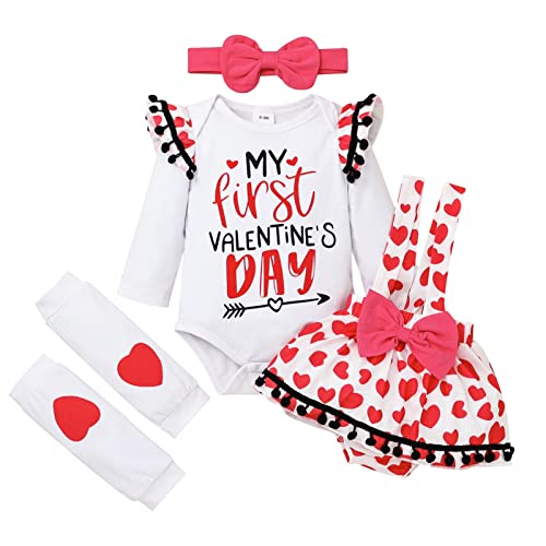 Focutebb My First Valentine's Day Outfit For Infant Baby Girl Valentine Outfits Newborn Baby Girls Clothes My First Valentine Love Heart Suspenders Skirt Set 6-9 Months 80Cm #TOP7