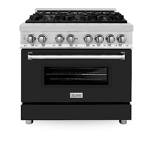 Zline 36" 4.6 Cu. Ft. Dual Fuel Range With Gas Stove And Electric Oven In Fingerprint Resistant Stainless Steel And Black Matte Door (Ras-Blm-36) #TOP3