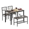 Teraves Dining Table Set for 4Computer DeskKitchen Table with 2 Chairs and a BenchTable and Chairs Dining Set 4 Piece Set for Dining Room Black OakBlack Frame 110CM