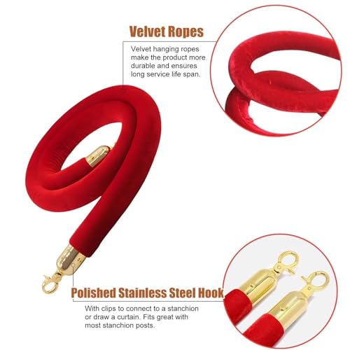Cordoncini di sicurezza in velluto rosso di alta qualità con estremità a scatto, 100 cm, per eventi, cinema, aperture, hotel, feste, controllo delle code e gestione della folla.