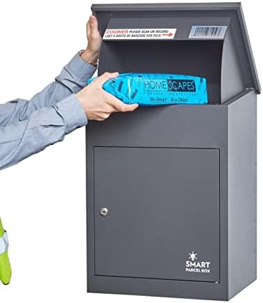 Wall Mounted Smart Parcel Drop Box Dark Grey for Secure Multiple Internet Deliveries of Large Delivery Packets Weatherproof Outdoor Delivery Box