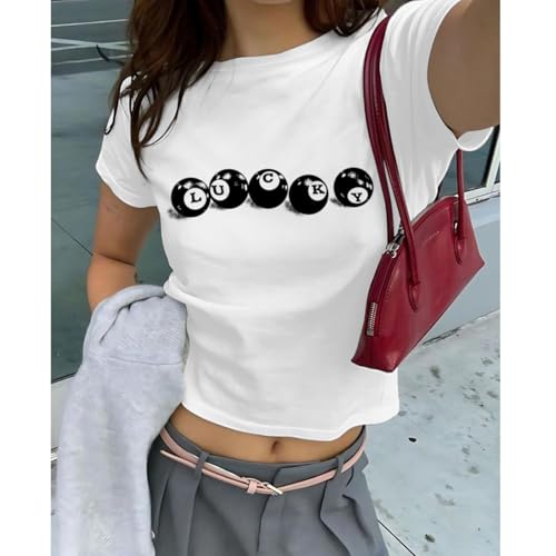 Graphic Baby Tees for Women Y2k 8-Ball Shirt Cute Crop Tops for Teen Girls Aesthetic Emo Clothes 2000s Grunge Shirts2