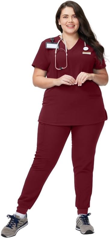Kitmaz Women's Scrub Set - V-Neck Top & Jogger Pants, 9 Pockets, Ultra-Soft & 4-Way Stretch