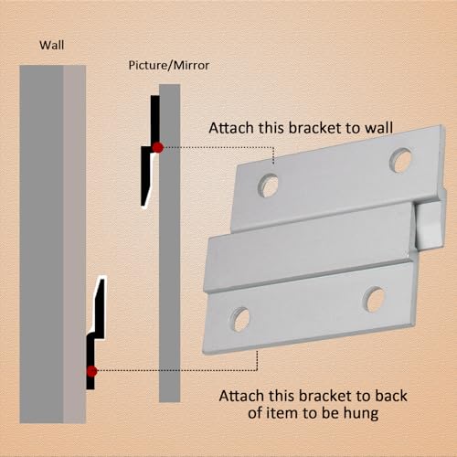 Image of Murtenze 2 Inch French Cleat Picture Hanger Z Hanger, Aluminum Interlocking Wall Mounting Bracket Hardware Kit Z Clips for Hanging Wall Painting, Picture, Whiteboard, Headboard, Artwork (2 Pairs)