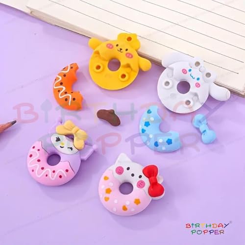 Image of Birthday Popper 48 Pcs Donut Erasers as Birthday Return Gifts for Kids - Assorted Cute 3D Cartoon Kawaii Mini Puzzle Erasers Set | Candy Bow Style School Stationery Collection for Boys & Girls