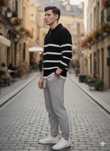 Image of Pivl Men's Winter Round Neck Striped Sweater