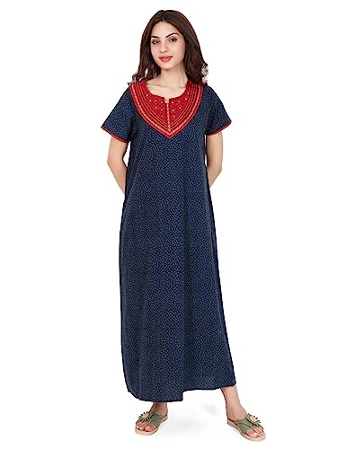 Image of Evolove Women's Cotton Long Maxi Night Gown Nighty Dress with Pocket, Super Soft Comfortable (LNG-Cotton-2)